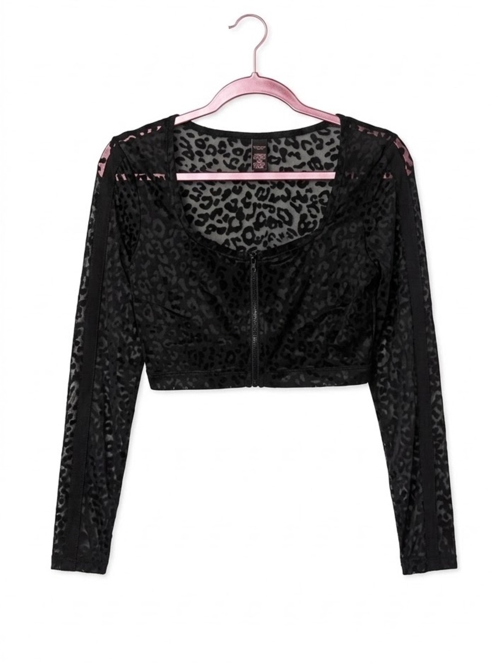 Victoria's Secret Black Sheer Leopard-Print Zip Crop Top